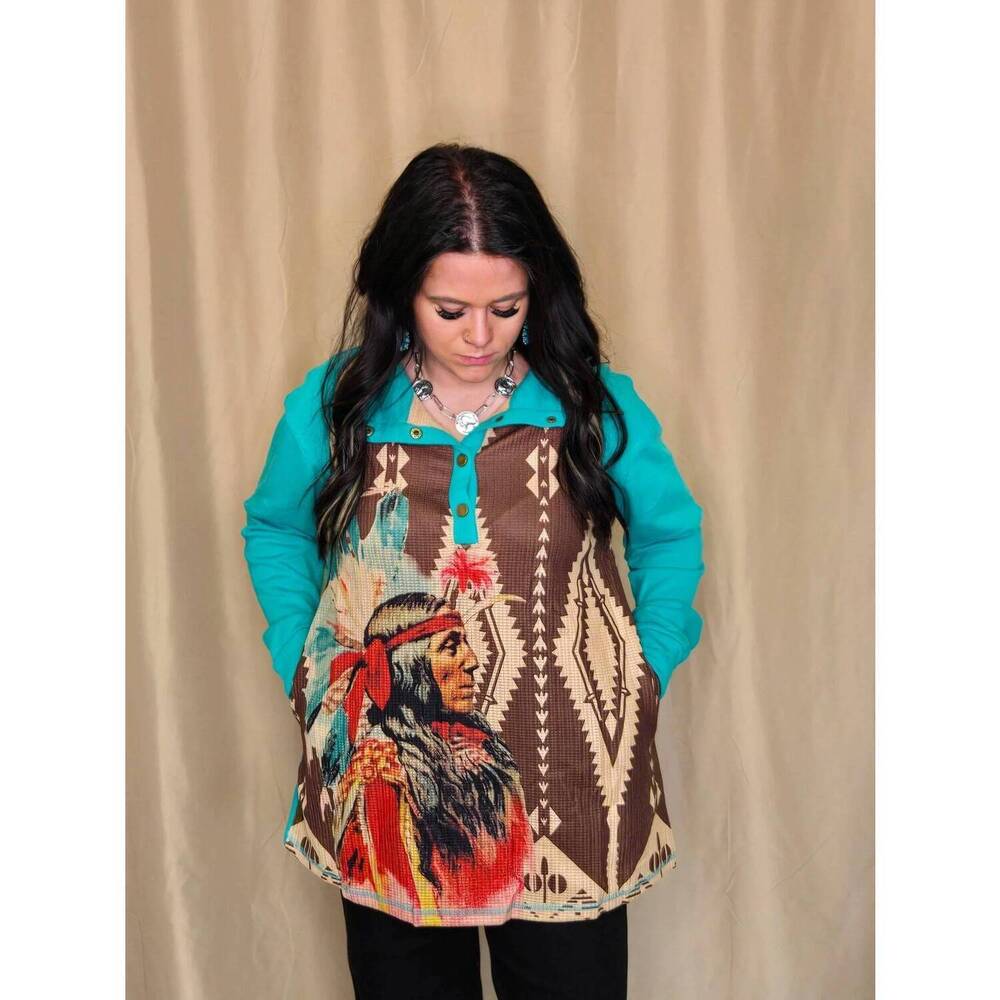 NEW FASHION EXPRESS red cliffs pullover top in turquoise